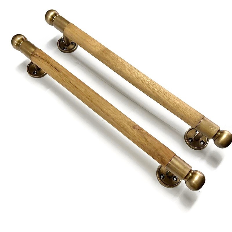 2 large wood  DOOR handles pull solid brass GRABS 16" inch 40 cm face fix