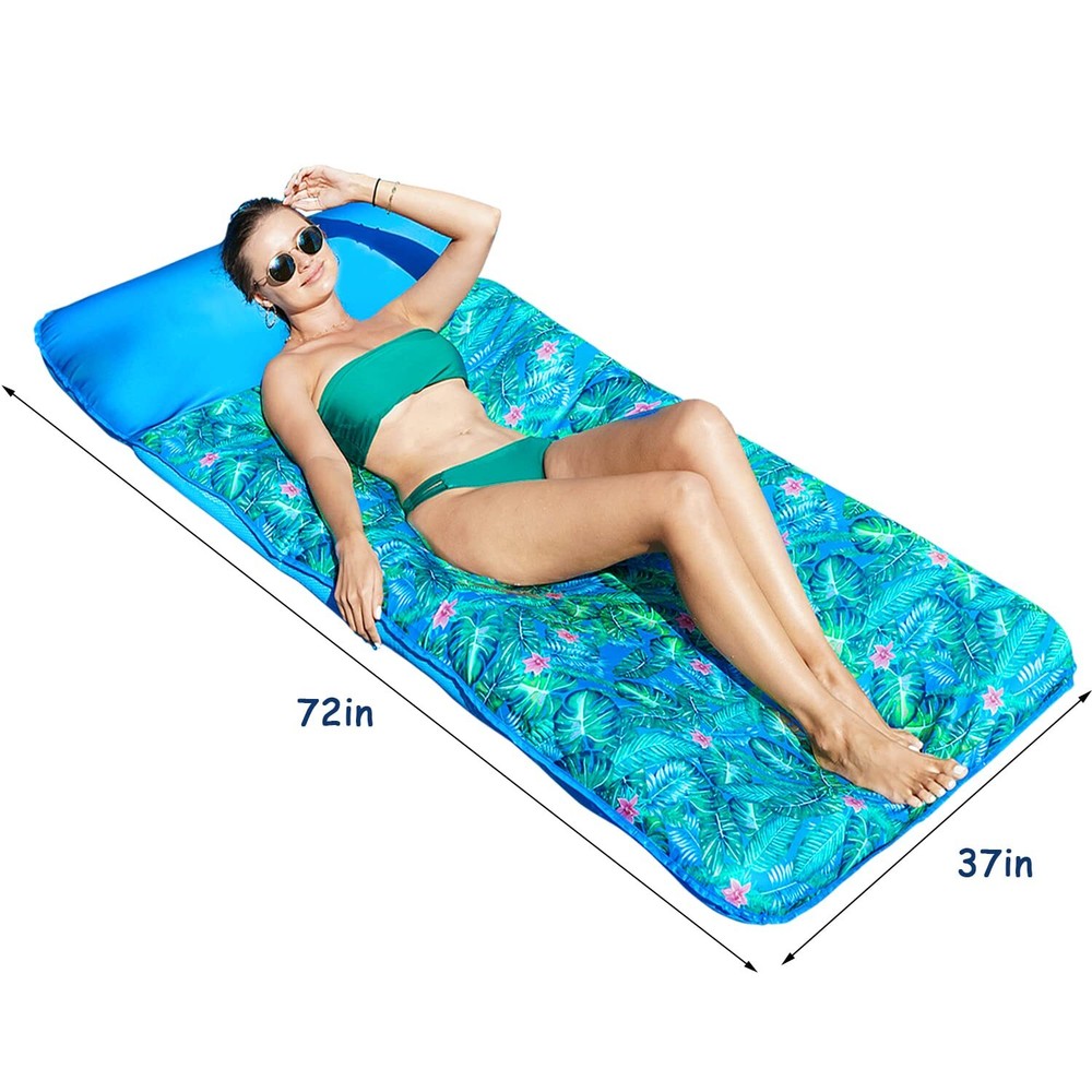 Oversized Inflatable Pool Float with Headrest Extra Large Monstera Green Design