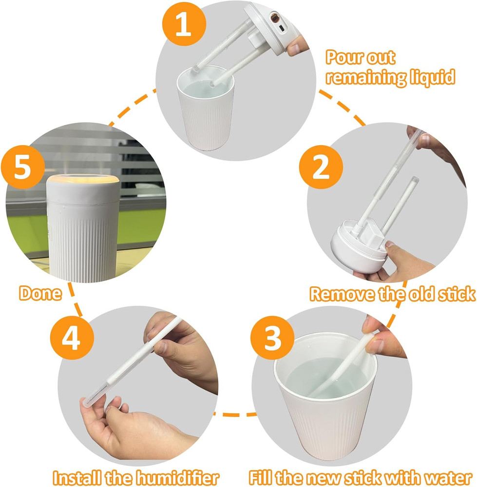 60PCS Humidifier Stick Filter Refill - Mini Air Diffuser Pure Wicks Refill Cotto