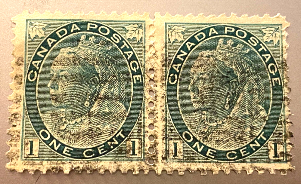 CANADA Unitrade# 75 QUEEN VICTORIA "NUMERAL" ISSUE 1 Cent. Attached Pair.