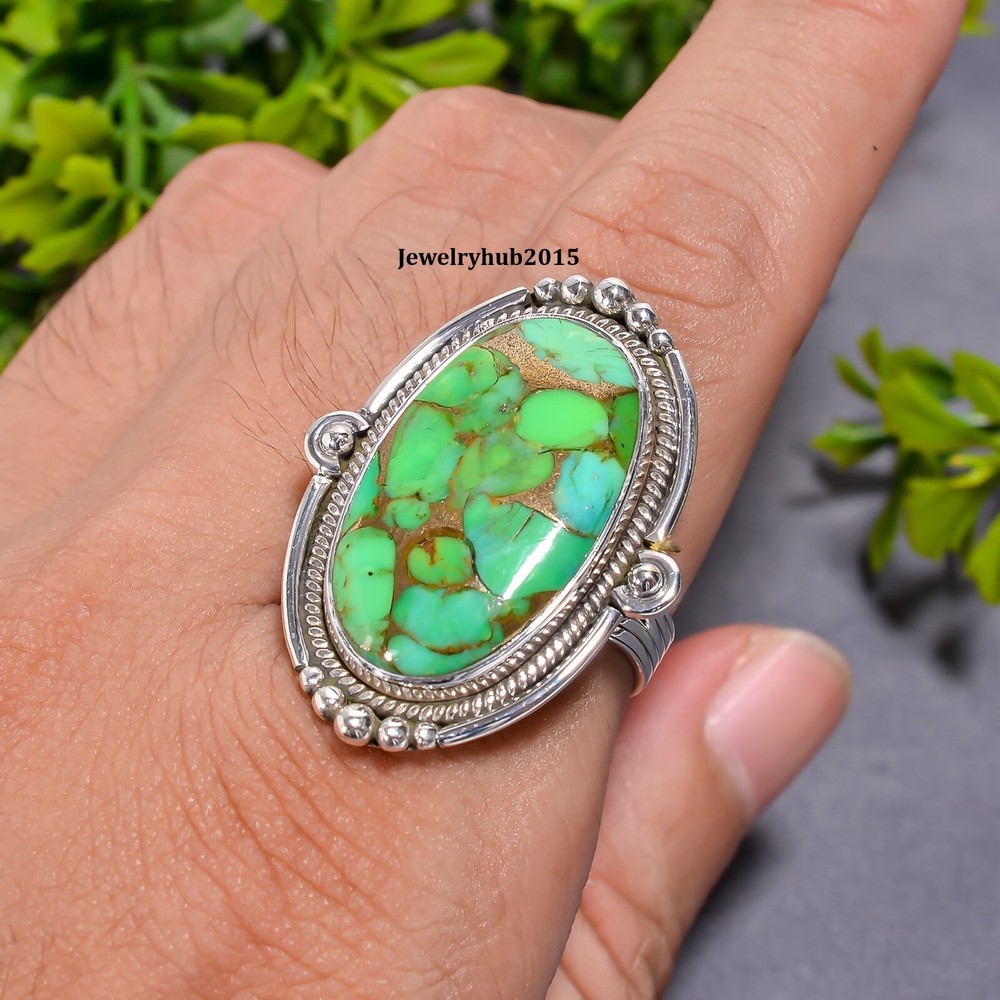Green Copper Turquoise Ring Solid 925 Sterling Silver Handmade Ring MK*KP-6