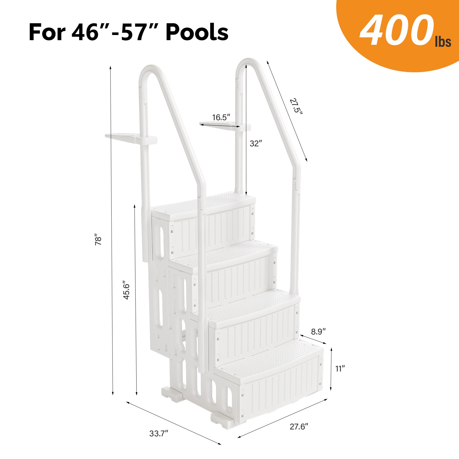 4 Steps Swimming Pool Ladder, Heavy Duty Step for Indoor Outdoor Garden Pool