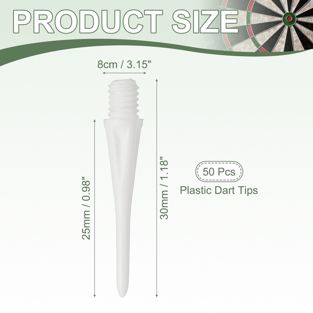 Plastic Dart Tips, 2BA Thread Soft Tip Dart Accessories 50 Pack & White