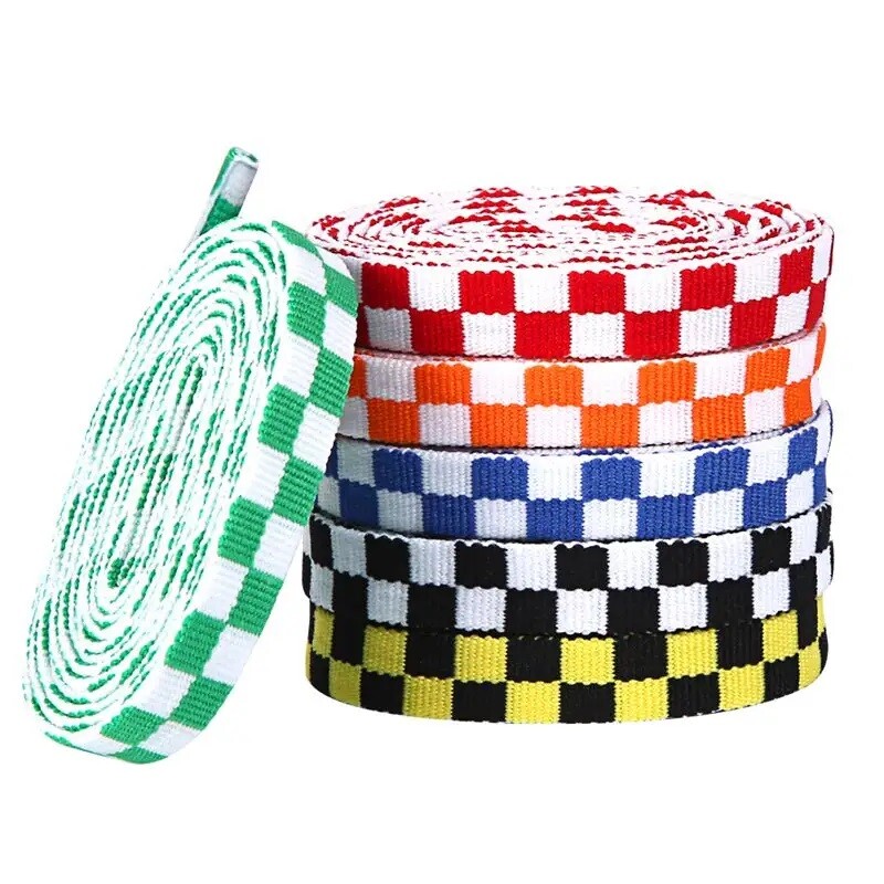 FLAT CHECKERED Athletic SHOE LACES Sneaker Shoes Strings