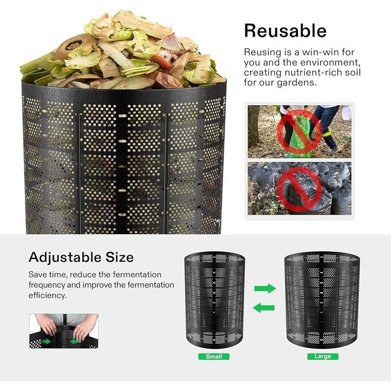 Large Capacity Compost Bin Durable HDPE Composting System Easy Assembly Reusable