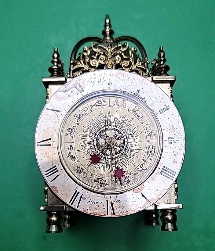 Vintage Ornate Swiss Mechanical Wind Arnex Alarm Clock. - Working Nicely.