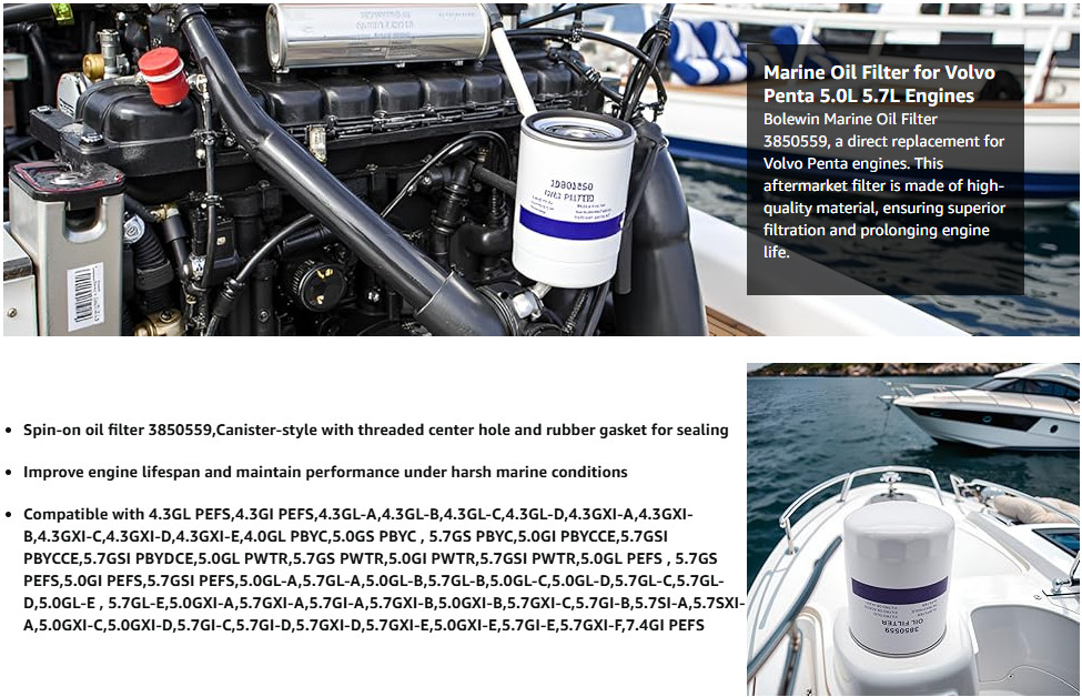 Volvo Penta New Oil Filter 3850559 (835440) 4.3L, 5.0L, 5.7L, 7.4L, 8.2L (CNC)