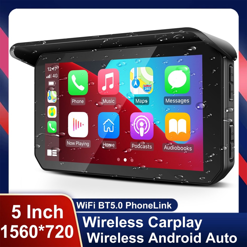 5" Portable Motorcycle CarPlay GPS Navigation Touch Screen Waterproof Bluetooth