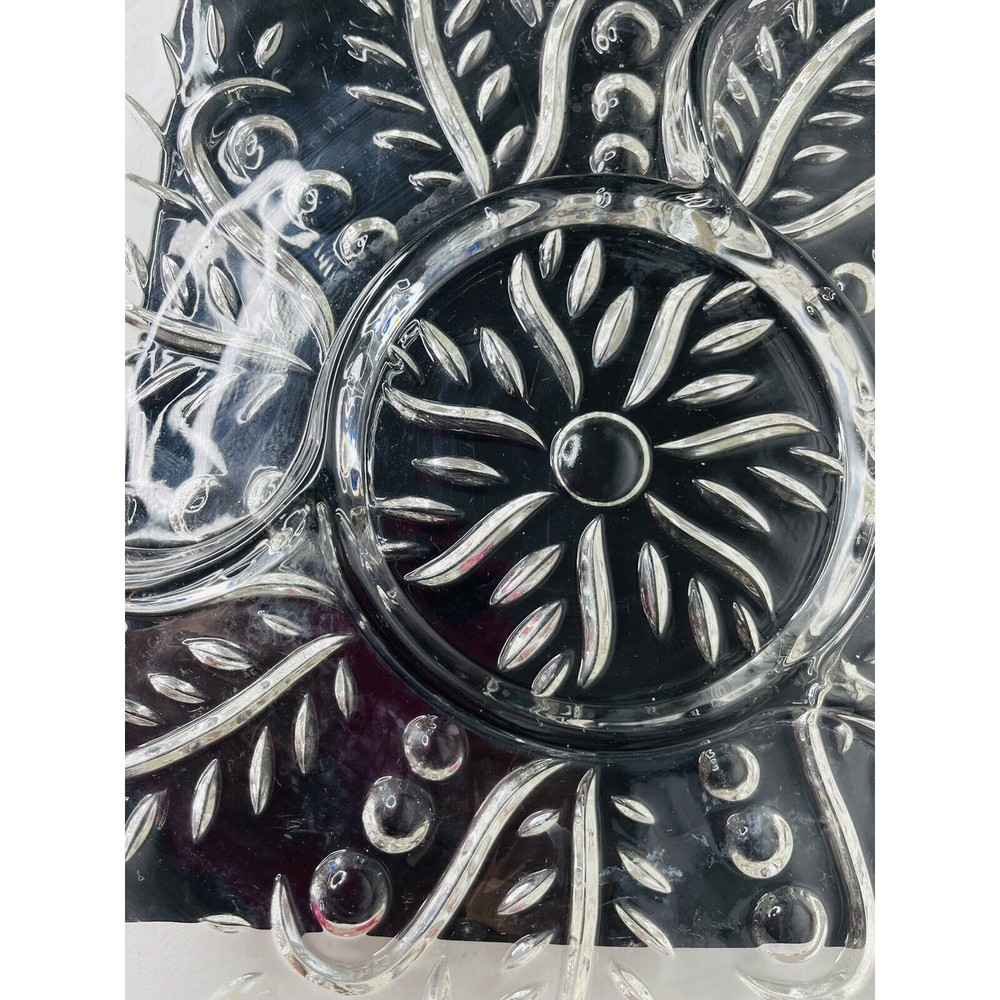 Glass Platter Serving Clear Divided Swirled Sections Dot Leaf Home