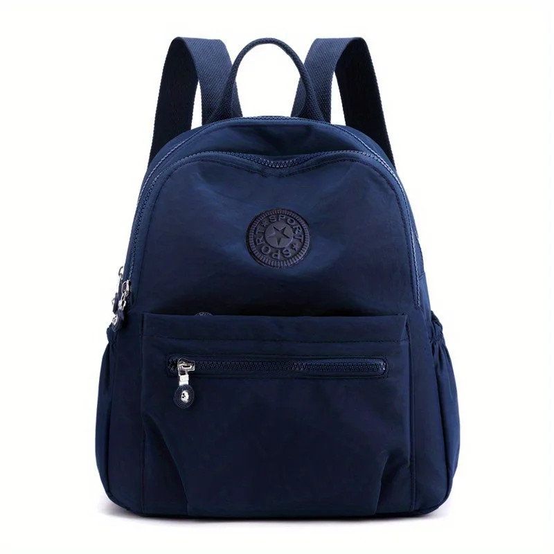 Solid Color Nylon Backpack, Lightweight Travel & School Bag