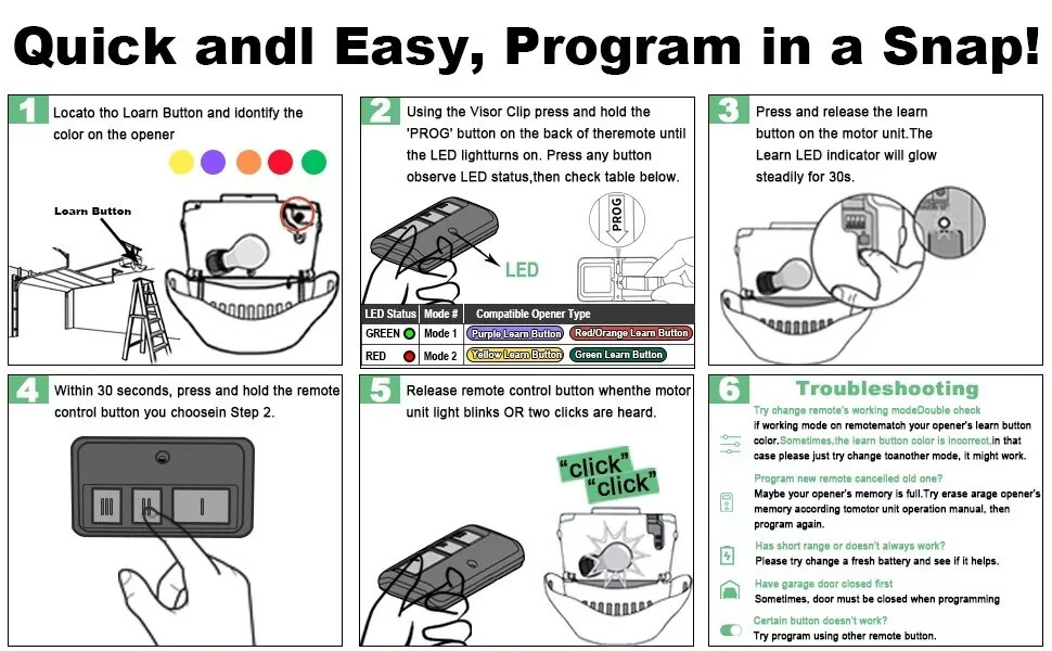 2PCS Remote for Liftmaster Chamberlain Security+,Security+ 2.0,Billion Code