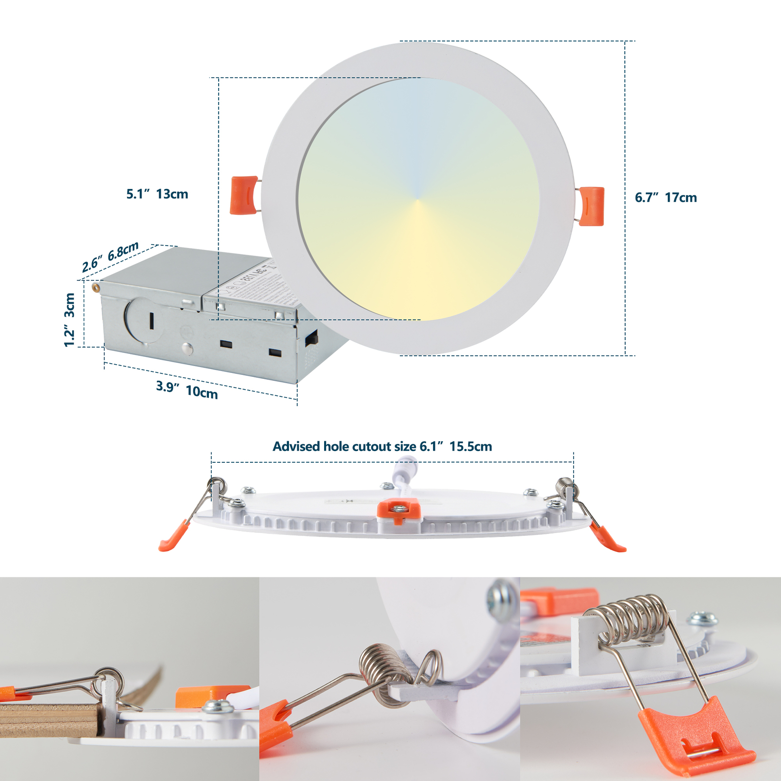12 Pack 6 Inch 5CCT LED Recessed Ceiling Dimmable Panel Light with Junction Box