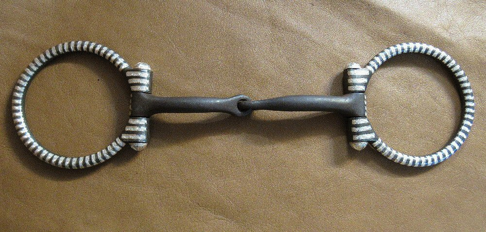 E Garcia Brown Inlay Stripes D Ring Snaffle Silver Bit