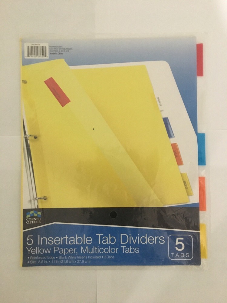 5 Insertable Tab Dividers (Yellow Paper/Multicolor Tabs)