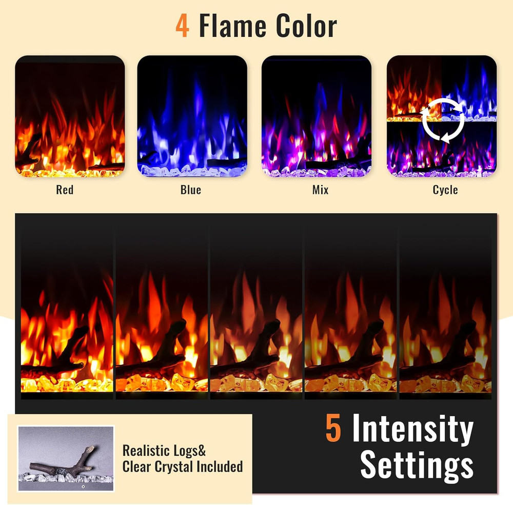 Electric Fireplace Inserts, Ultra Thin Wall Mounted Fireplace with Remote Contro