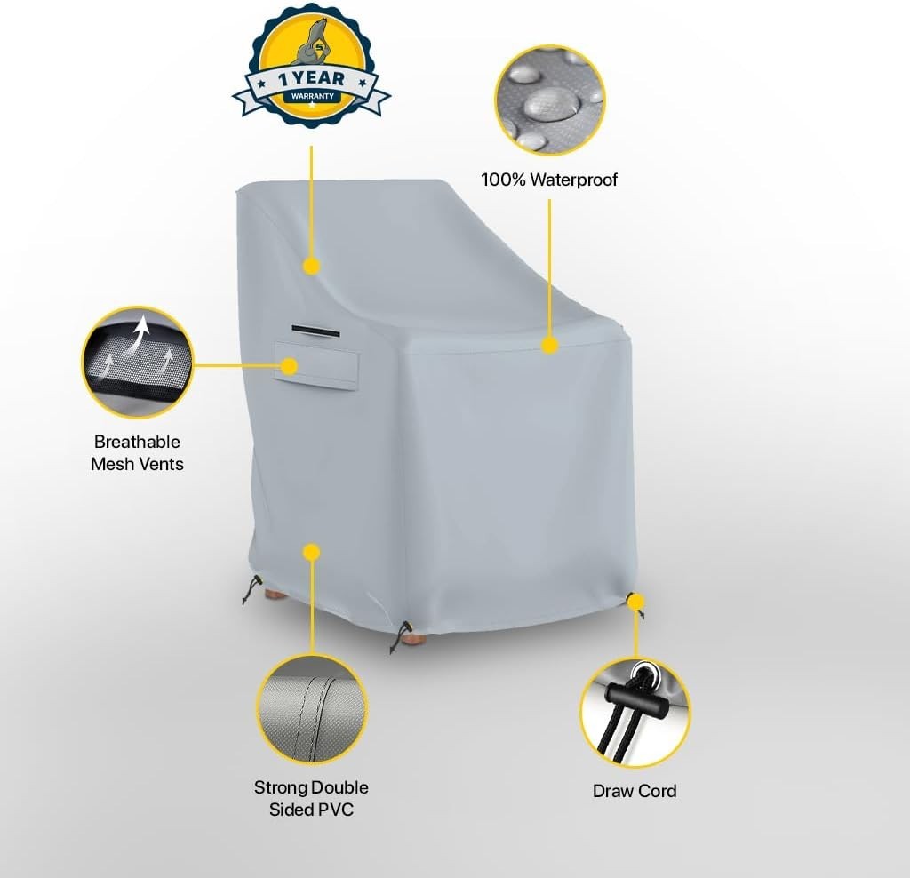 Seal Skin Patio Chair Cover, Waterproof Heavy-Duty with Drawstring & Air Vent