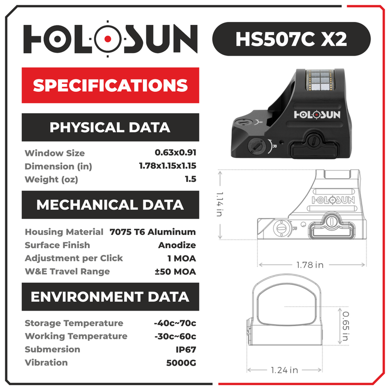 Holosun Open Reflex Optical Red Dot Sight HS507C X2 with Cleaning Cloth Bundle