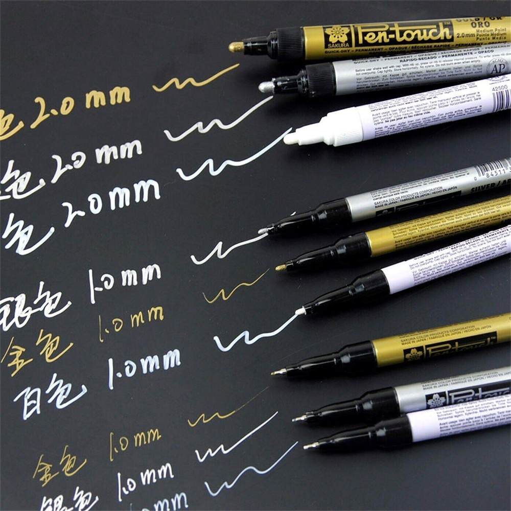 Sakura Permanent Opaque Metallic Paint Marker Pen Silver Gold Fine Medium Point