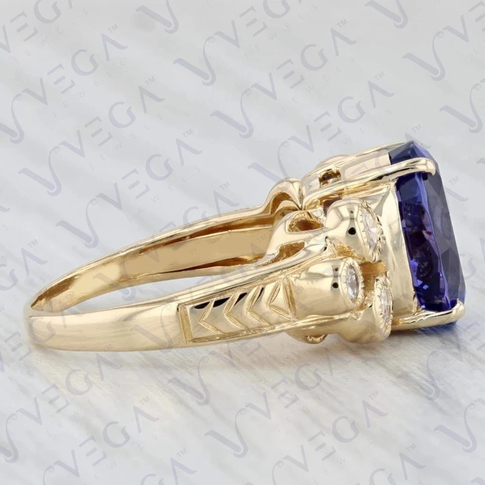 3.11 Ct Oval Cut Tanzanite Diamond Ring Wedding Ring 14K Yellow Gold