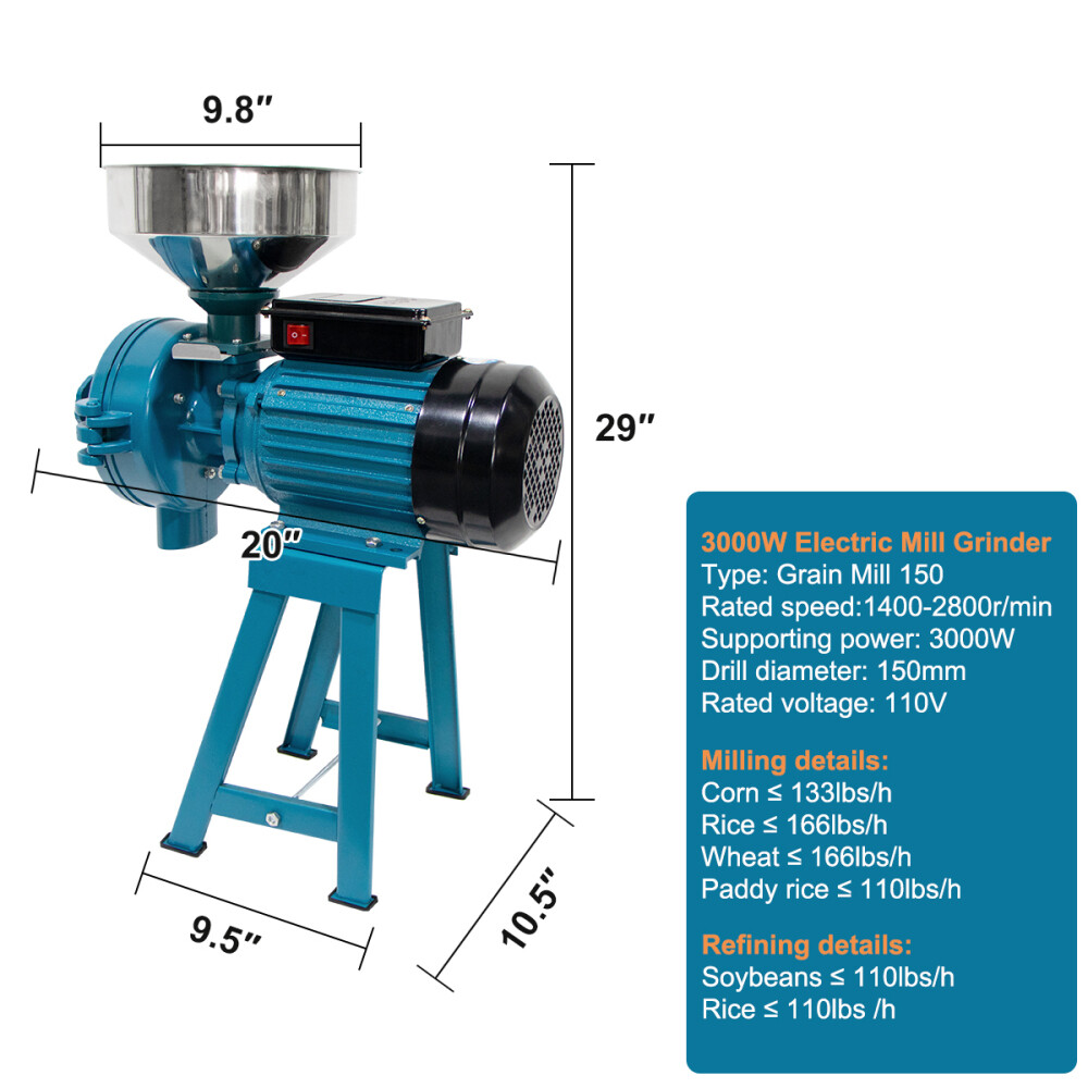 Electric Grain Mill Grinder Corn Grinder 3000W 110V Grinder Machine Flour Mill
