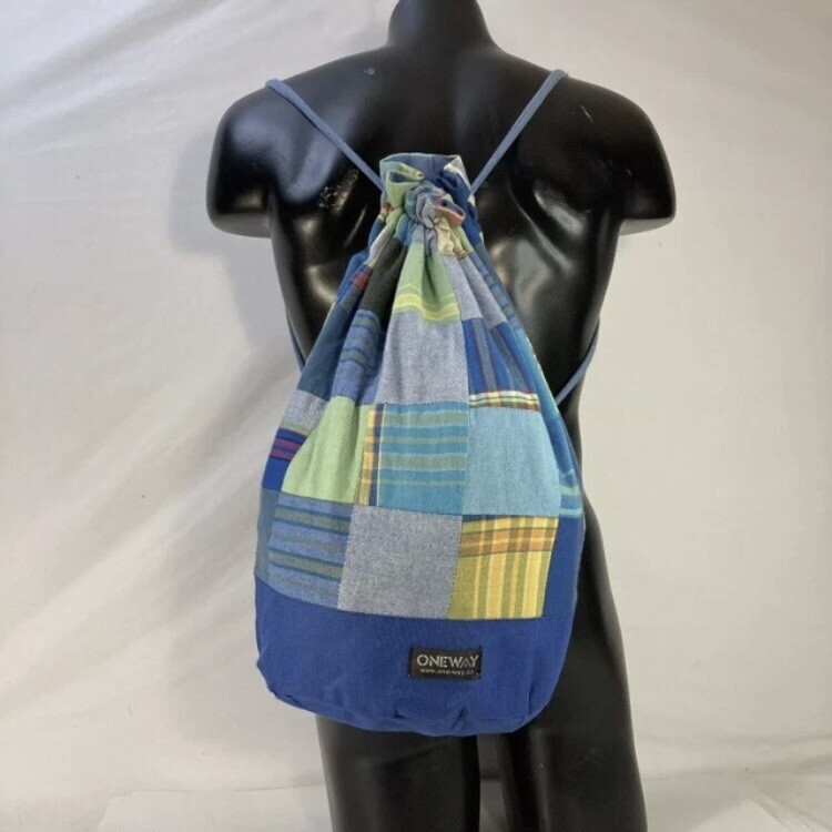 One-Way Kikoy Patchwork Drawstring Backpack Cinch Sack Waterproof Handmade