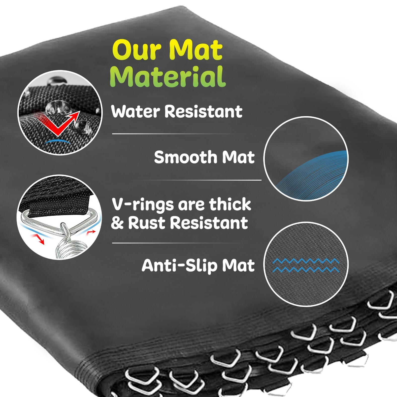 Universal Replacement Trampoline Jumping Mat 10 12 13 14 15 ft + Springs, T-Hook