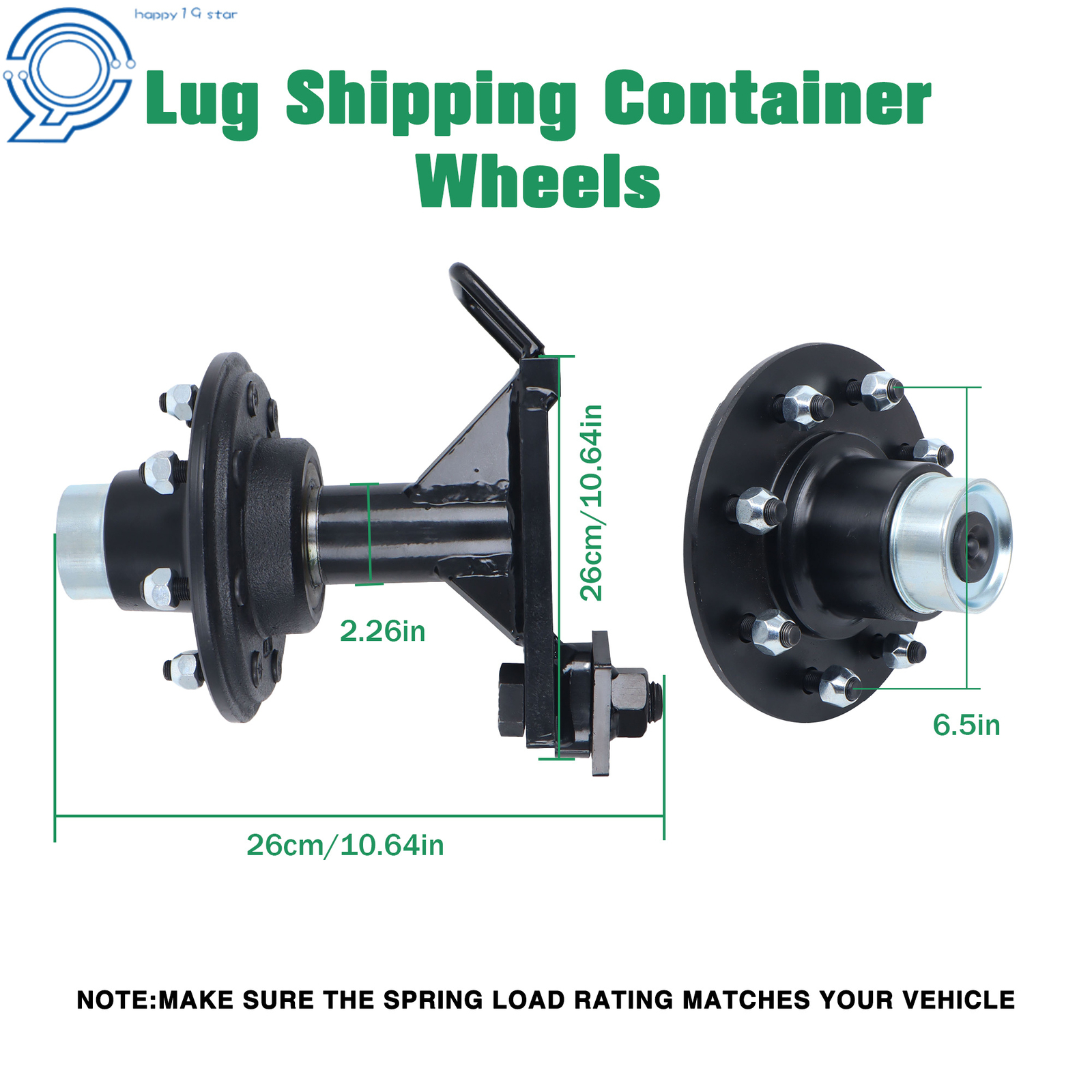Shipping Container Wheels 8x6.5 Lug Bolt-On Spindle Kit with Handle