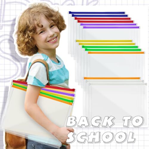 14 Pack Clear Plastic Zip Envelopes A4 Zipper Document Folder Bright Colors