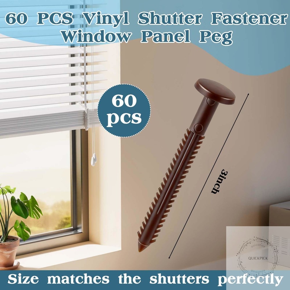 60Pcs 3 Inch Vinyl Shutter Fasteners, Window Shutter Panel Pegs Shutter Screws