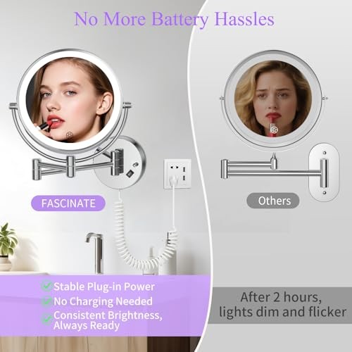 Wall Mounted Makeup Mirror with Lights, 30X/1X Double-Sided Magnifying, Chrome