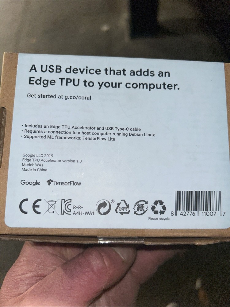 Google Coral Accelerator Edge TPU Processor Machine learning / AI Tool WA1
