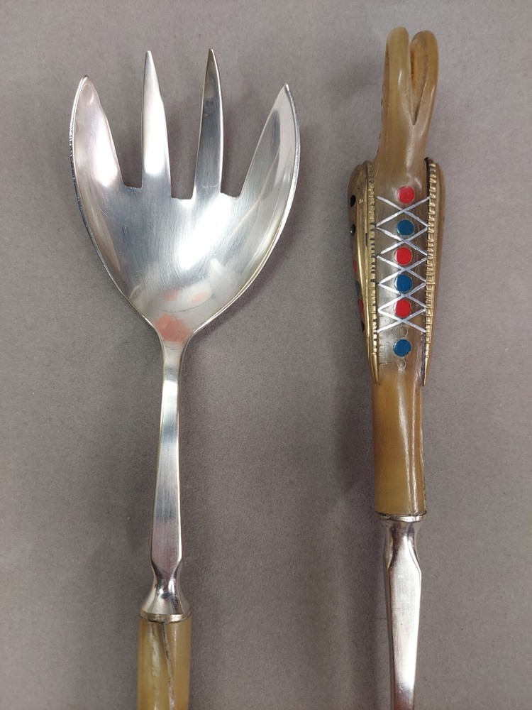 VINTAGE Fire Bird Phoenix Salad Spoon and Fork Serving Set
