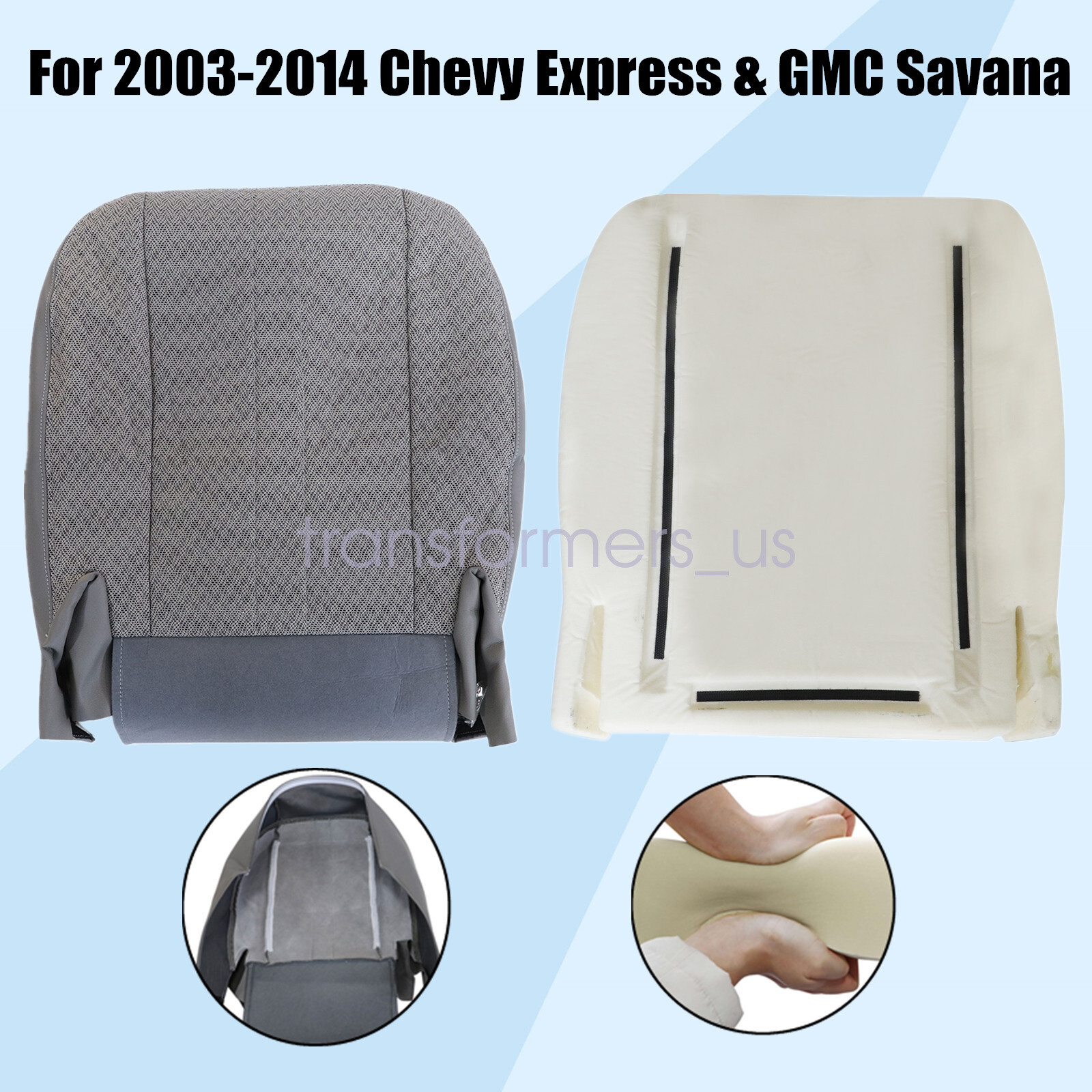 For 2003-2014 Chevy Express Driver & Passenger Cloth Seat Cover & Foam Cushion