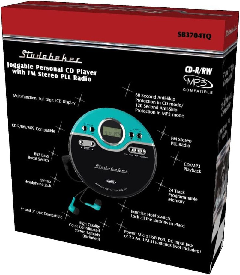 Studebaker Retro Portable CD Player | CD-R/RW MP3 Playback | Programmable Person