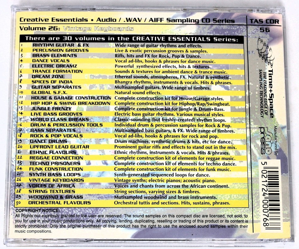 Zero-G Creative Essentials 26 Vintage Keyboards Sample/Sound Library/Sampling CD