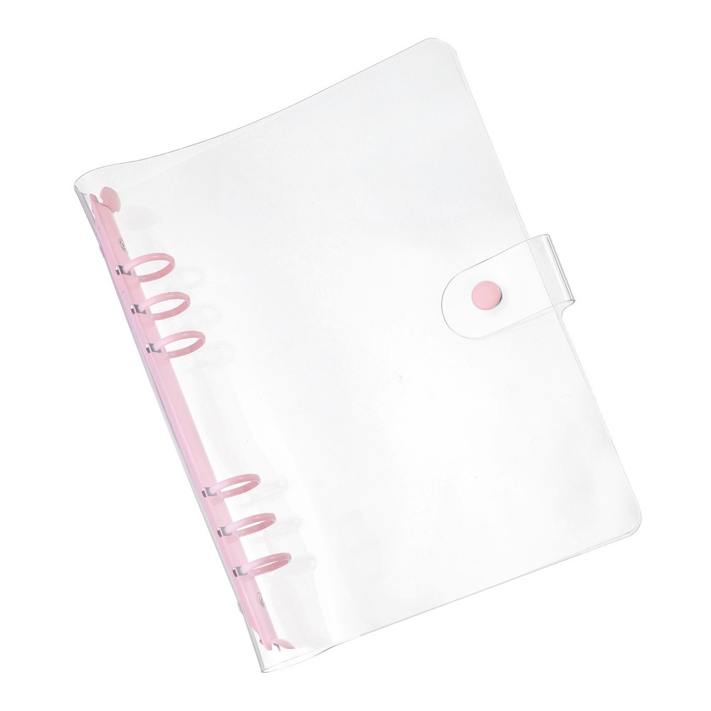 Soft PVC A5 Clear Binder Cover with Snap Button Closure 6 Ring, Pink