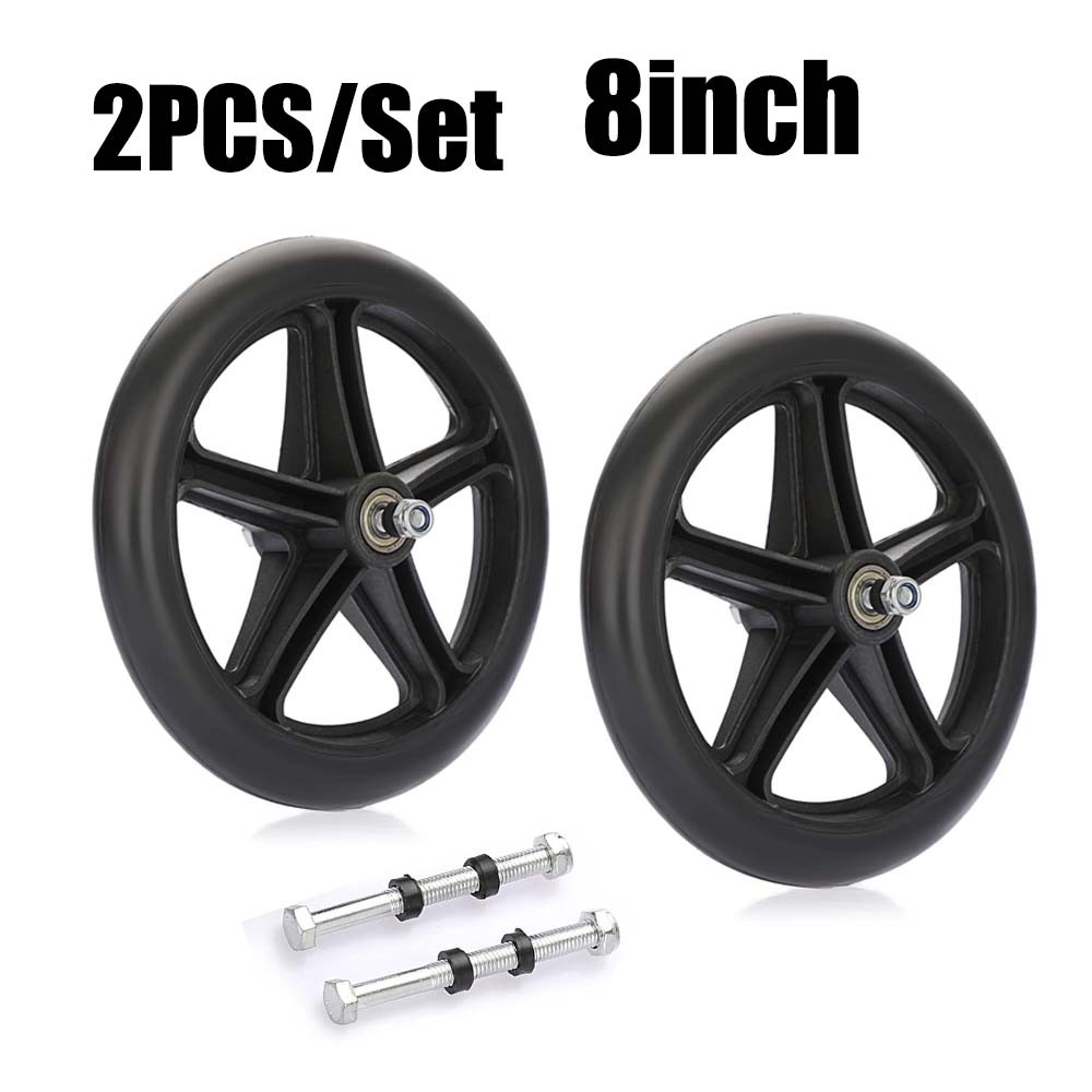 2Pcs 8 Inch Walker Wheels Replacement Solid Anti Slip Rollator Wheel Set Black