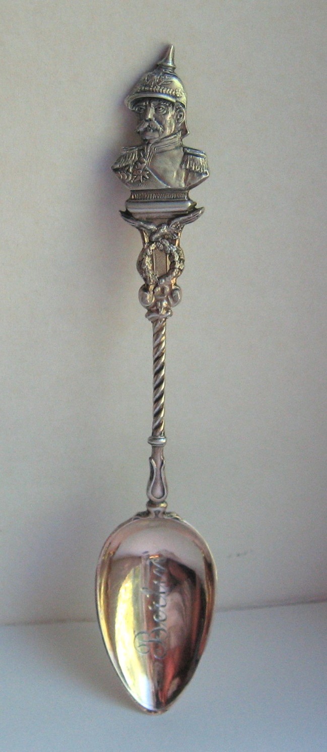 Antique Berlin German 800 Silver Otto Von Bismarck Bust Finial Spoon
