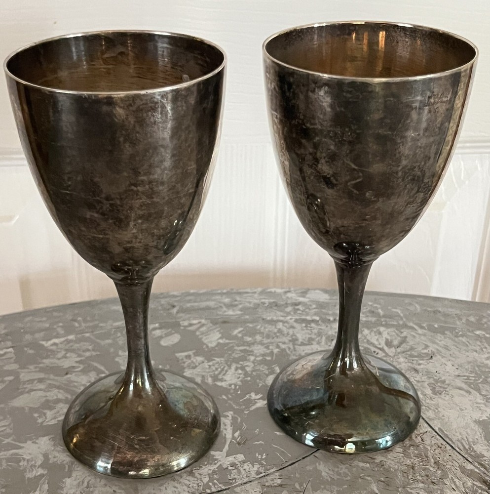 International Silver Co Vintage Stemmed Goblet Pair Wine Set 2 Made in  USA