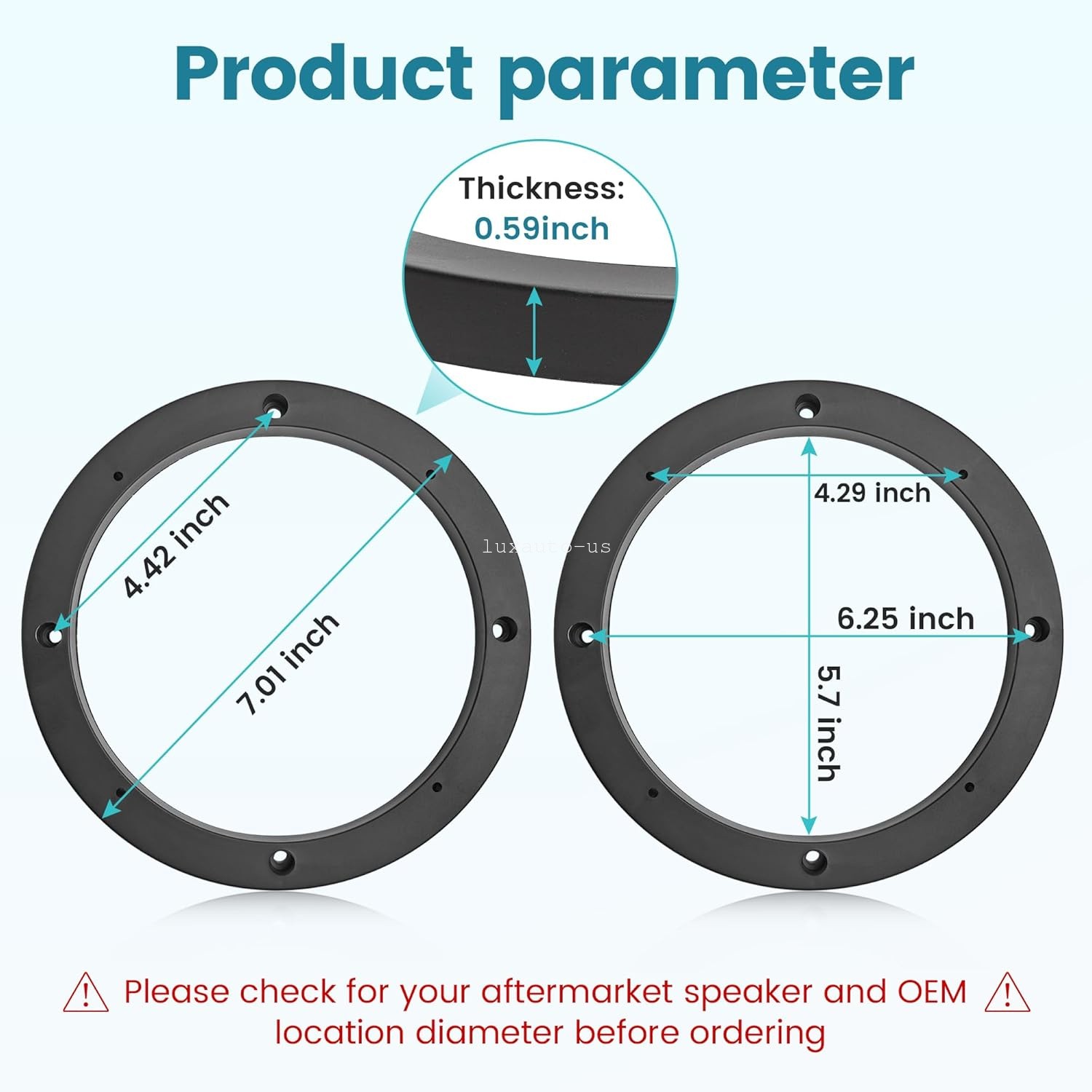 6.5 inch Plastic Spacer Speaker Rings Custom Mounting Adapter Subwoofer 2 Pairs