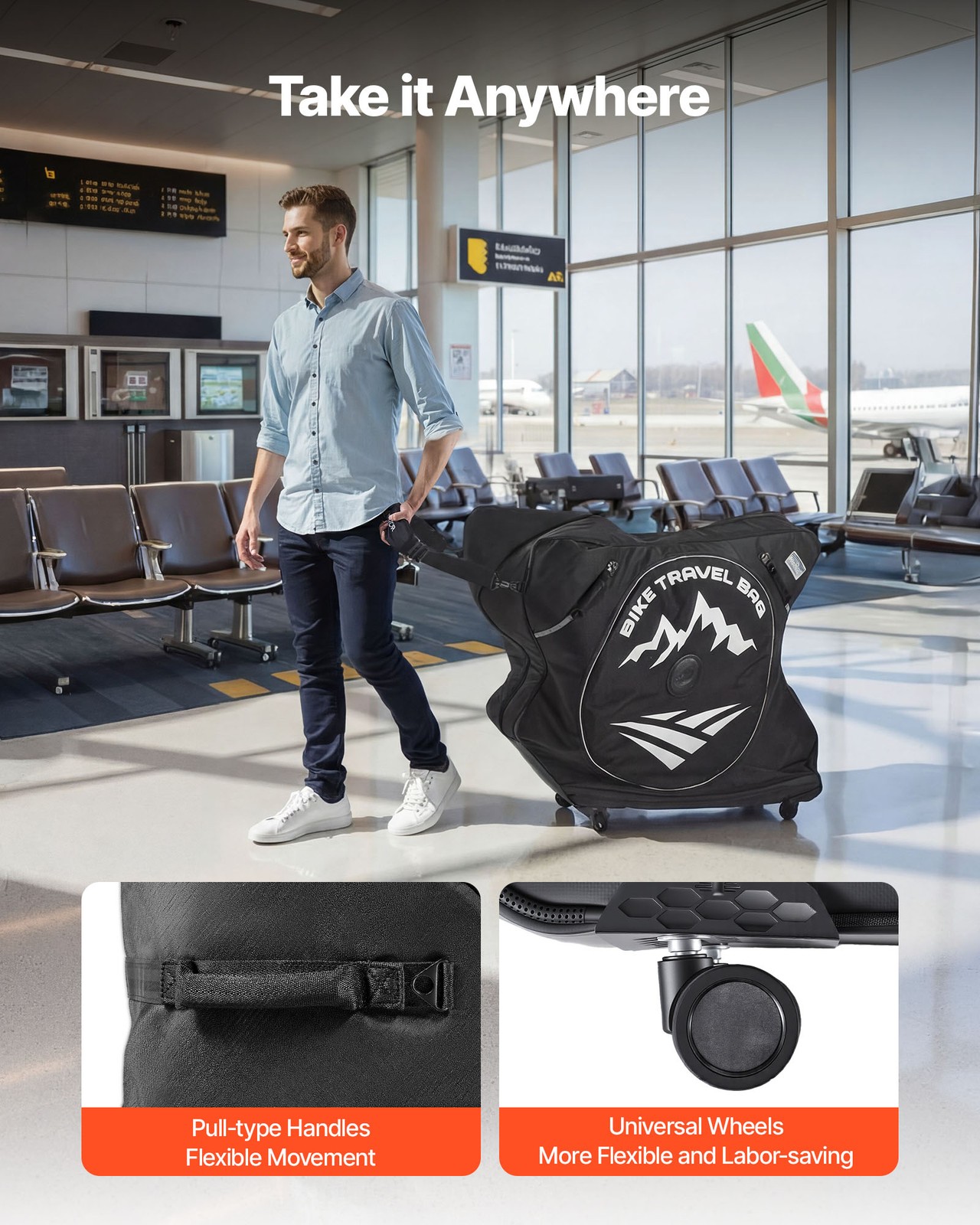 VEVOR Bike Travel Bag Wheelbase 37-42 in 600D Bicycle Storage Carry Bag