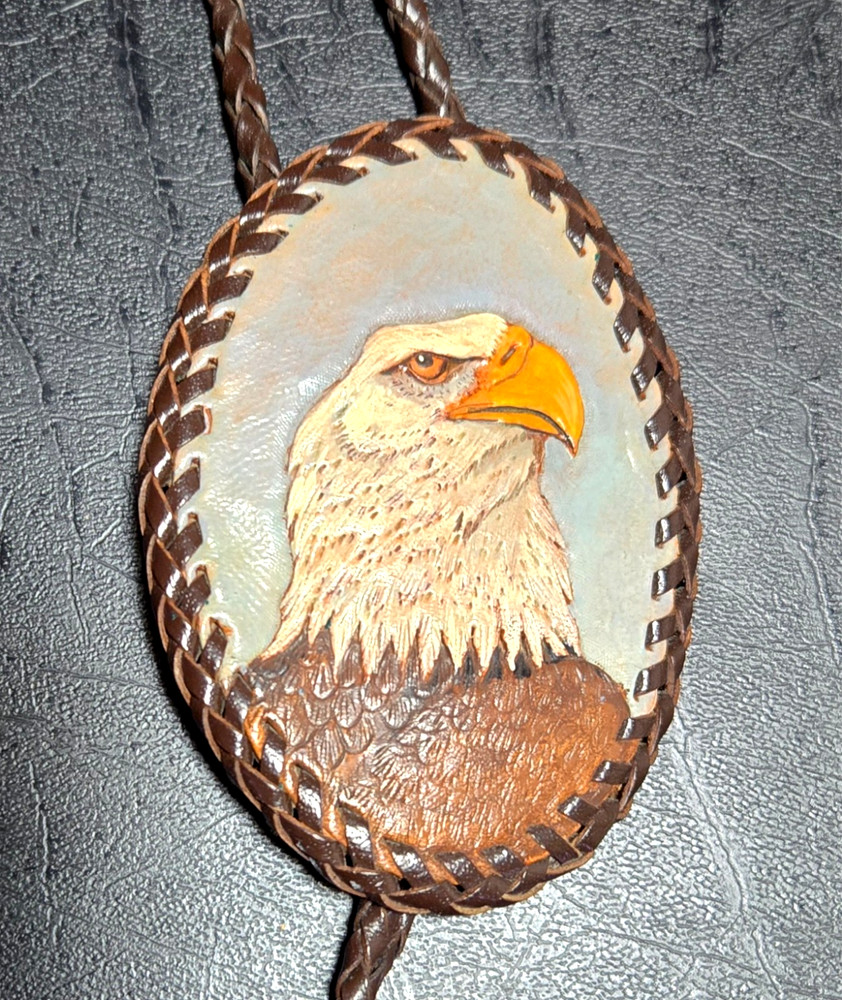 Bolo Tie/ Dave Perham Braided Leather Eagle Bolo Tie