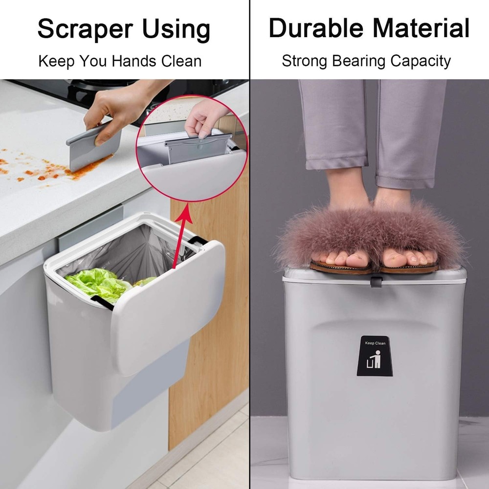 Gray 2.4 Gallon Kitchen Compost Bin - Versatile, Wall-Mount Design for Any Space
