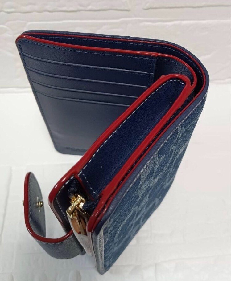 Coach Bifold Wallet & Card Holder Signature Navy Denim Outlet New Japan