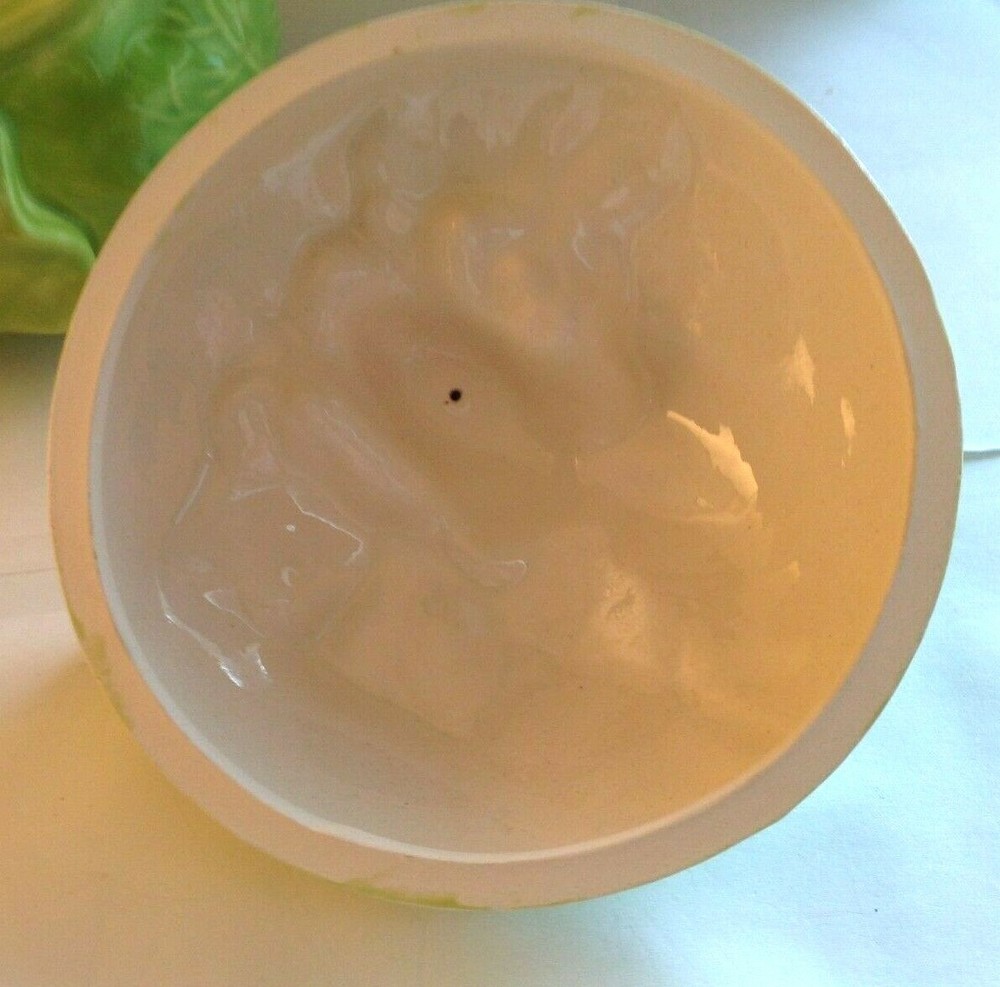 Vintage Bunny Rabbits Inside Green Cabbage Serving Dish