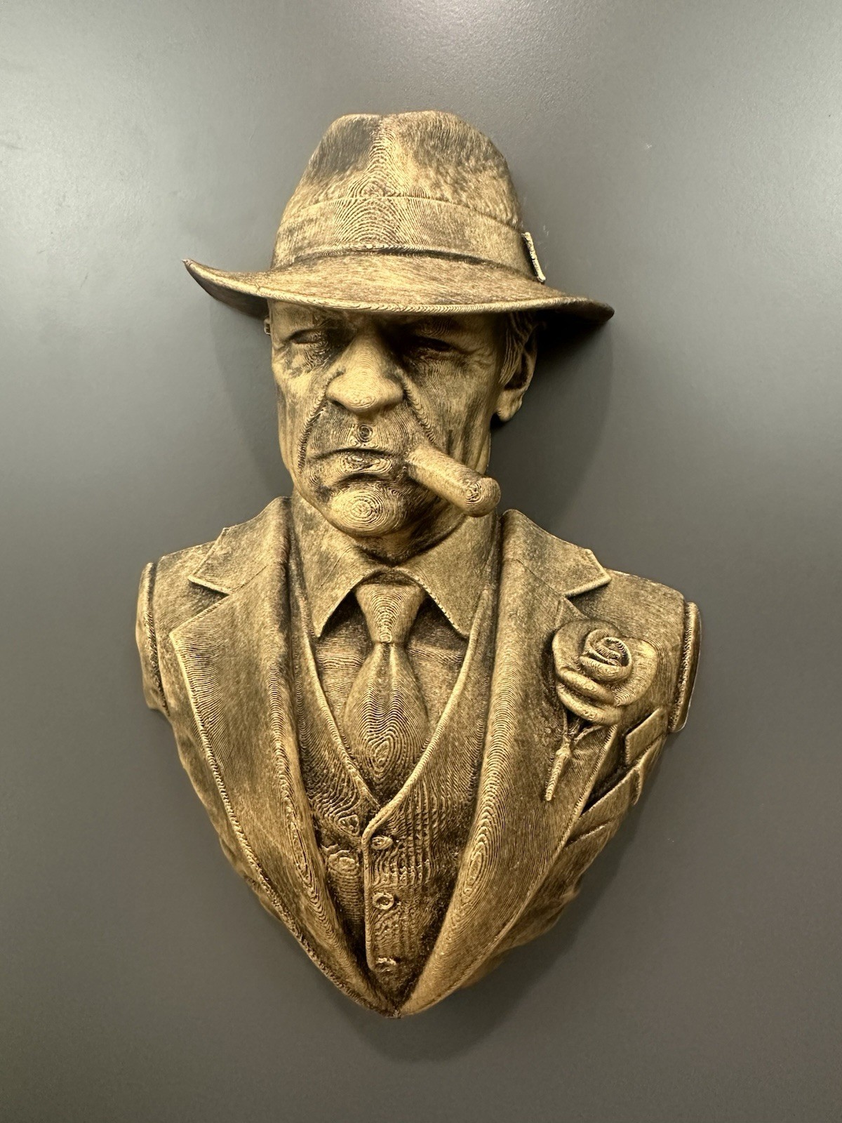 Vintage Mob Boss Mafia Wall Bust Sculpture Mafia Cigar Man Cave Bar Decor 9x6x3”