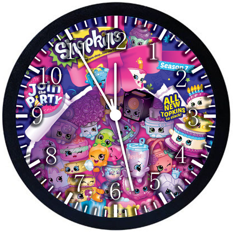Shopkins Black Frame Wall Clock Nice For Decor or Gifts E488