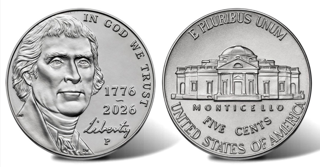 America 250 Jefferson Nickel 1776–2026 Uncirculated $2 Roll 1-Year Issue P Mint