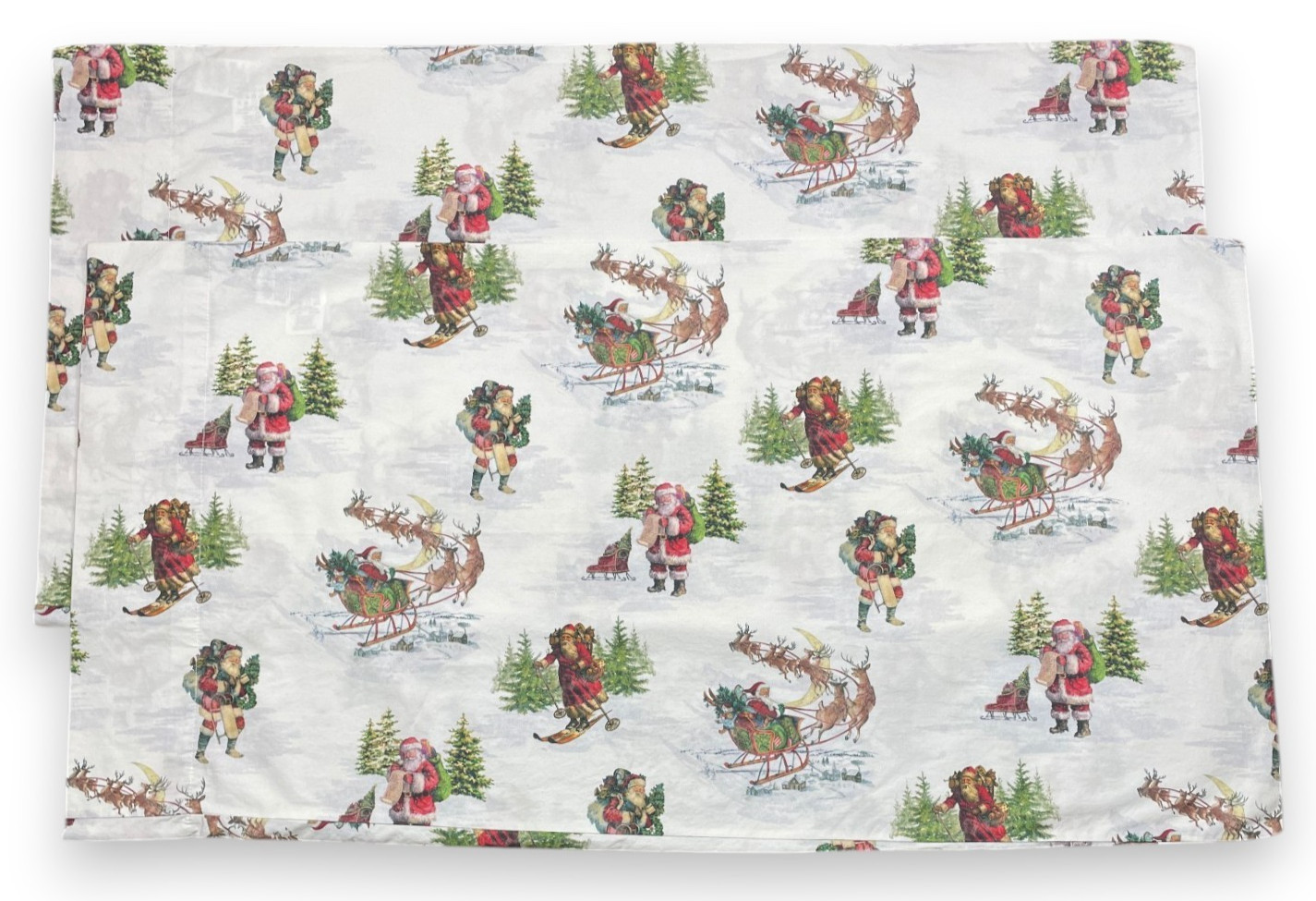 2 Pottery Barn Nostalgic Santa King Pillowcases White Christmas Organic Cotton