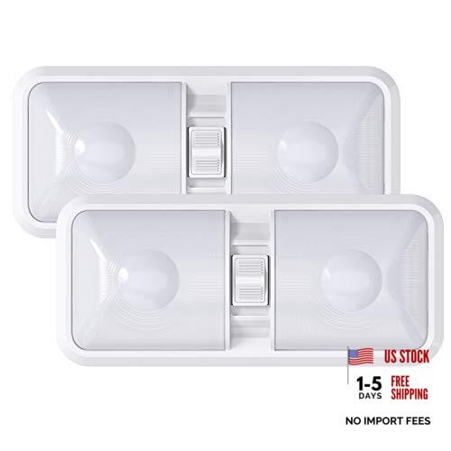 2 Pack RV LED Ceiling Double Dome Light Fixture with ON/Off Switch Interior